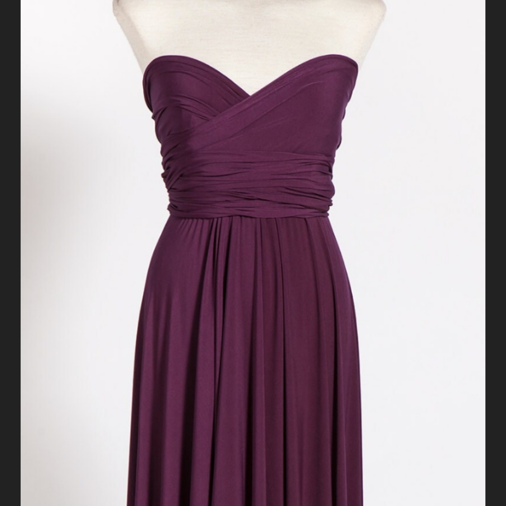 One size aubergine eggplant convertible floor length bridesmaid/wedding dress